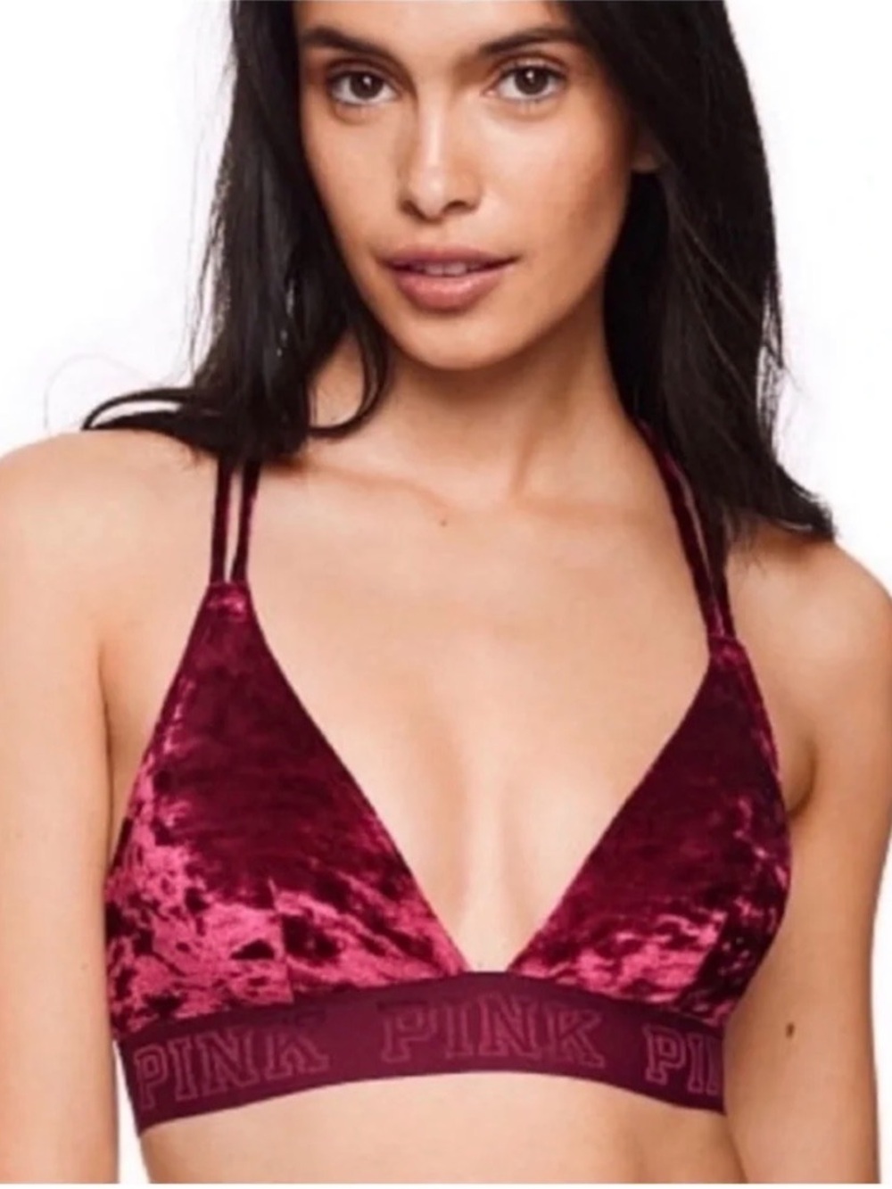Victoria's Secret PINK velvet triangle bralette in ruby red